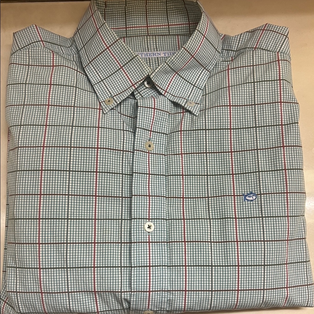 Southern Tide Men's Plaid Shirt - Green and Red
